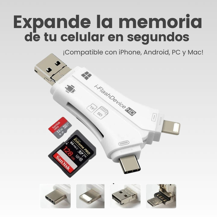 Xpace® Memoria Portátil para Teléfono 4 en 1