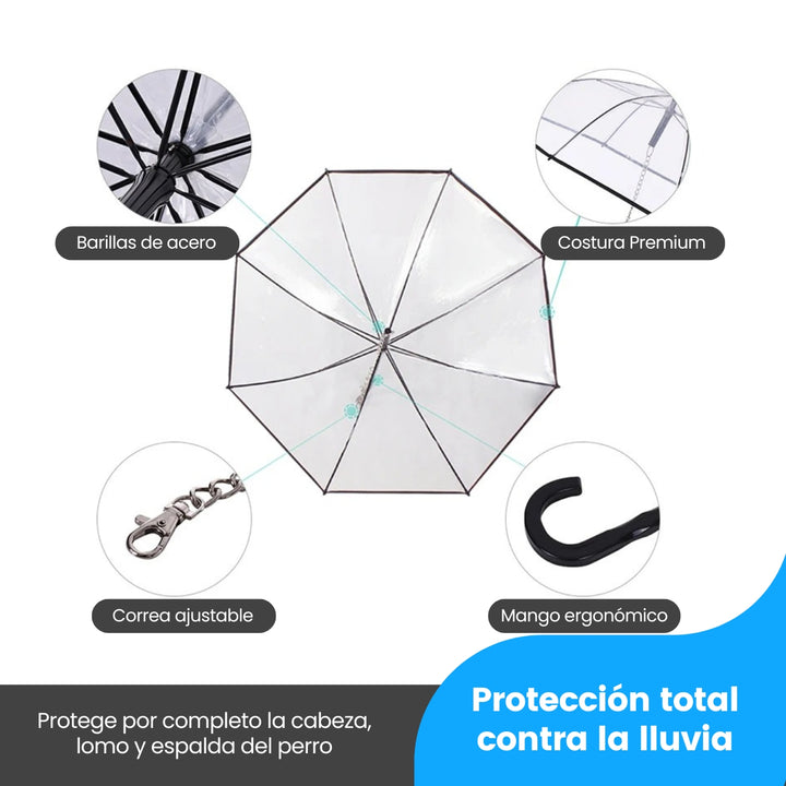 PetDome® Paraguas Transparente con Correa para Perro