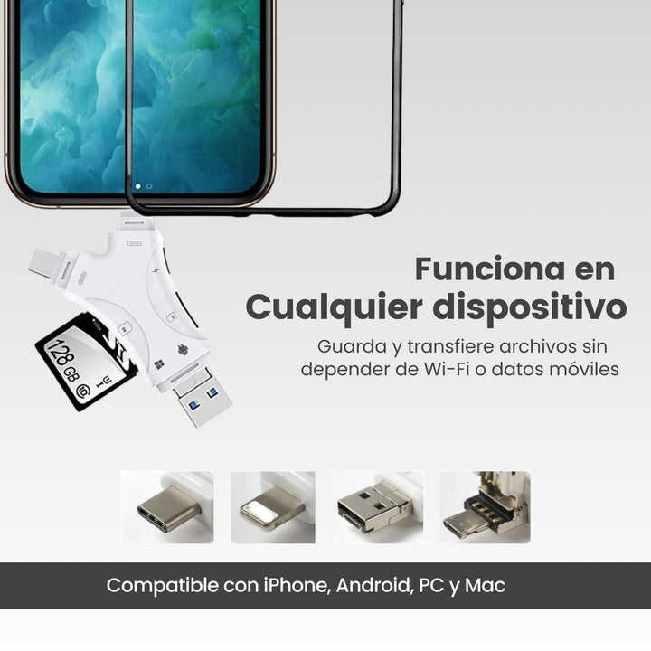 Xpace® Memoria Portátil para Teléfono 4 en 1