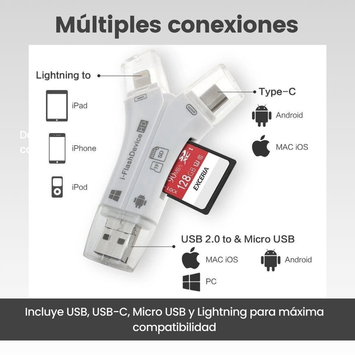 Xpace® Memoria Portátil para Teléfono 4 en 1