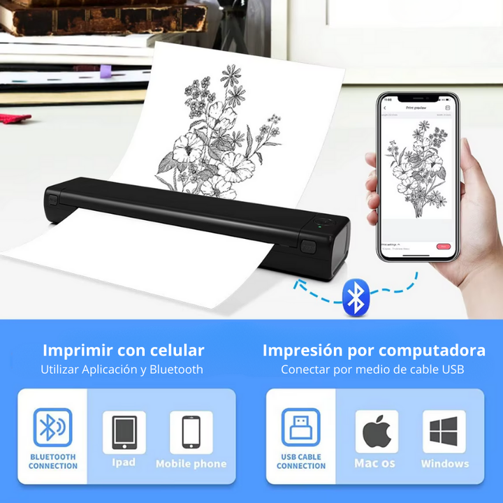 SmartPrint® Impresora térmica portátil + 5 hojas térmicas GRATIS